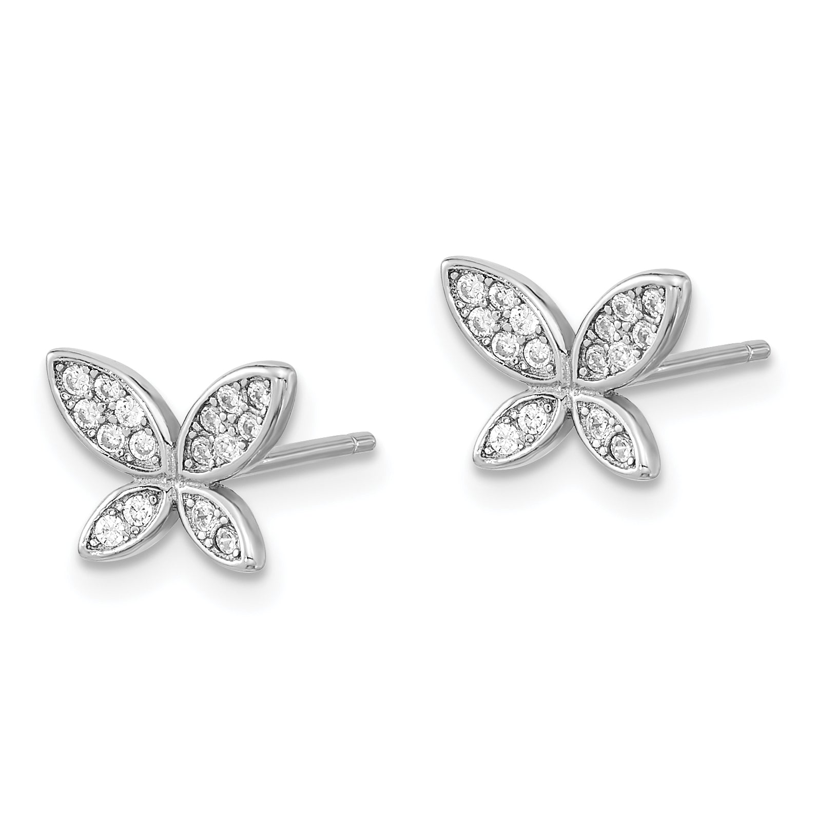 Sterling Silver Rhodium-plated CZ Butterfly Post Earrings Secondary image