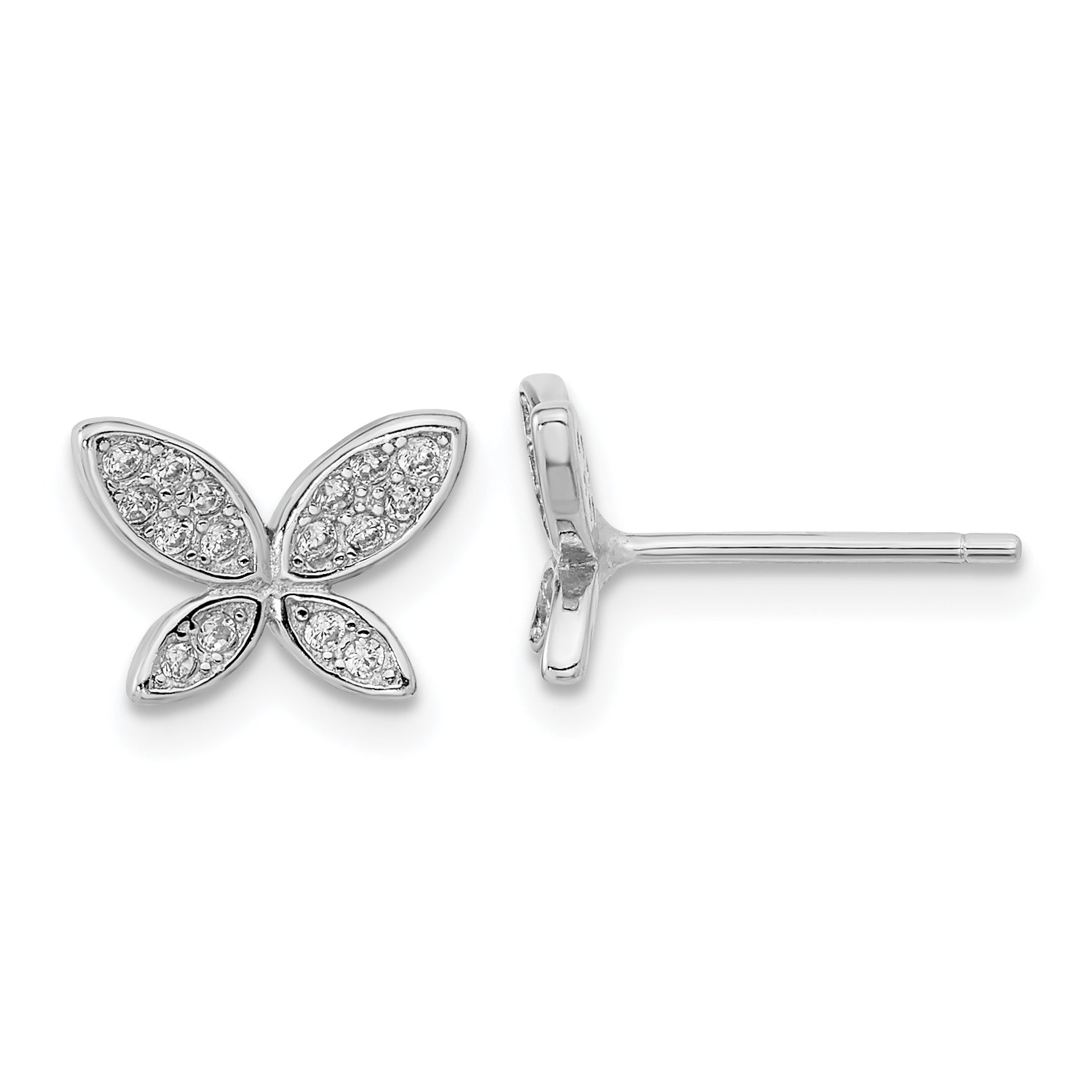 Sterling Silver Rhodium-plated CZ Butterfly Post Earrings Main image
