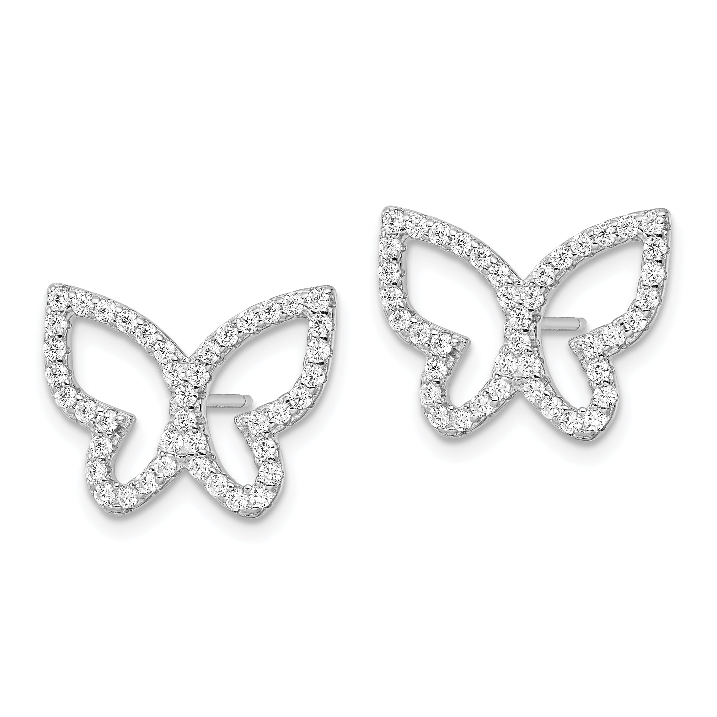 Sterling Silver Rhodium-plated Polished CZ Open Butterfly Post Earrings Secondary image