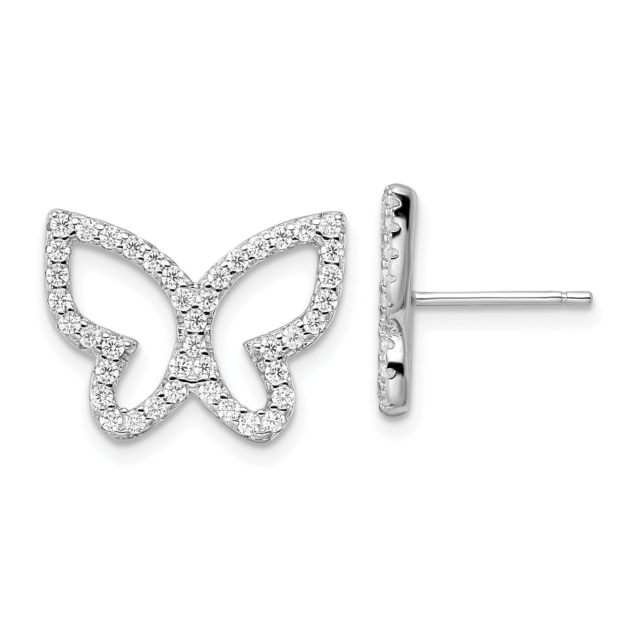Sterling Silver Rhodium-plated Polished CZ Open Butterfly Post Earrings Main image
