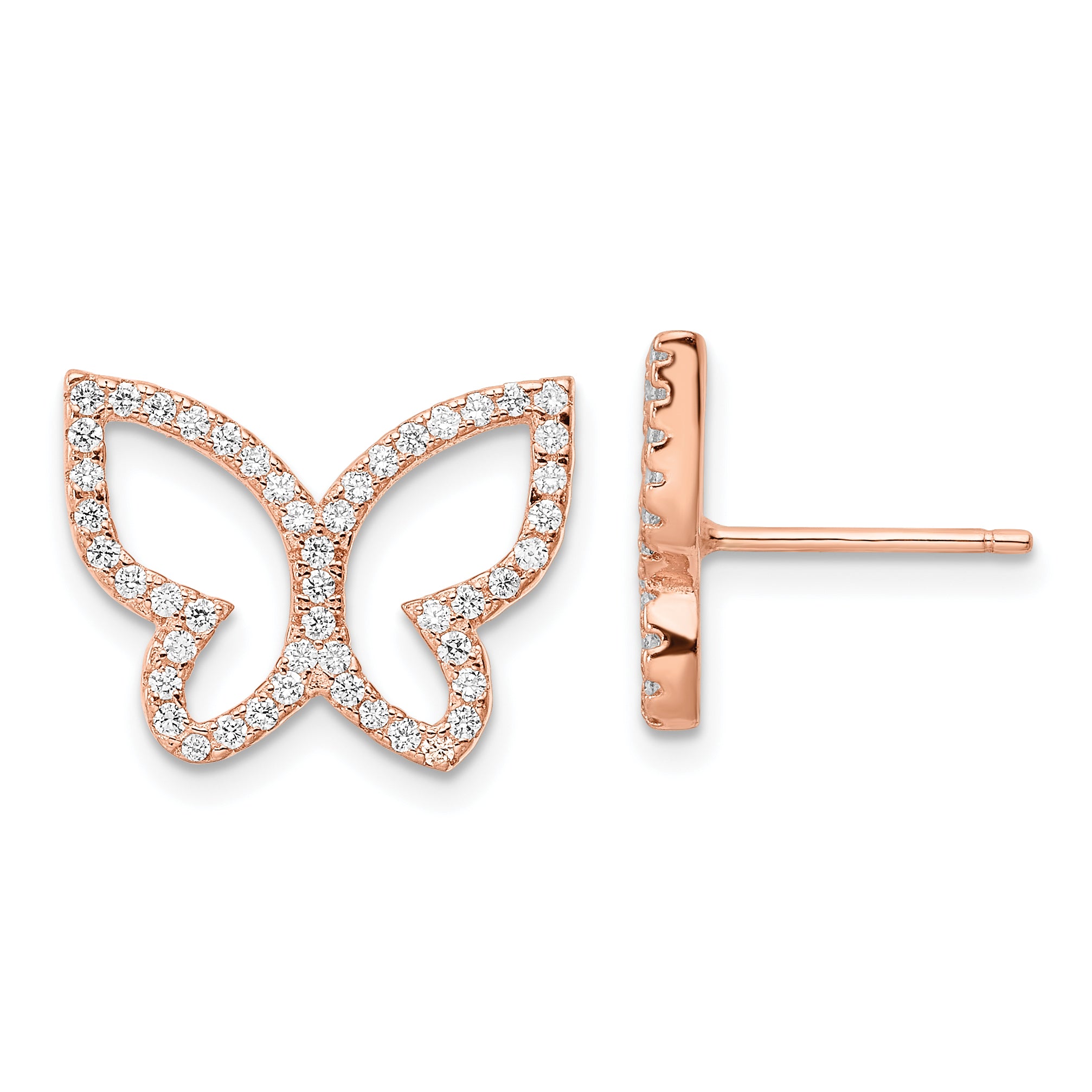 Sterling Silver Rose-tone CZ Open Butterfly Post Earrings Main image
