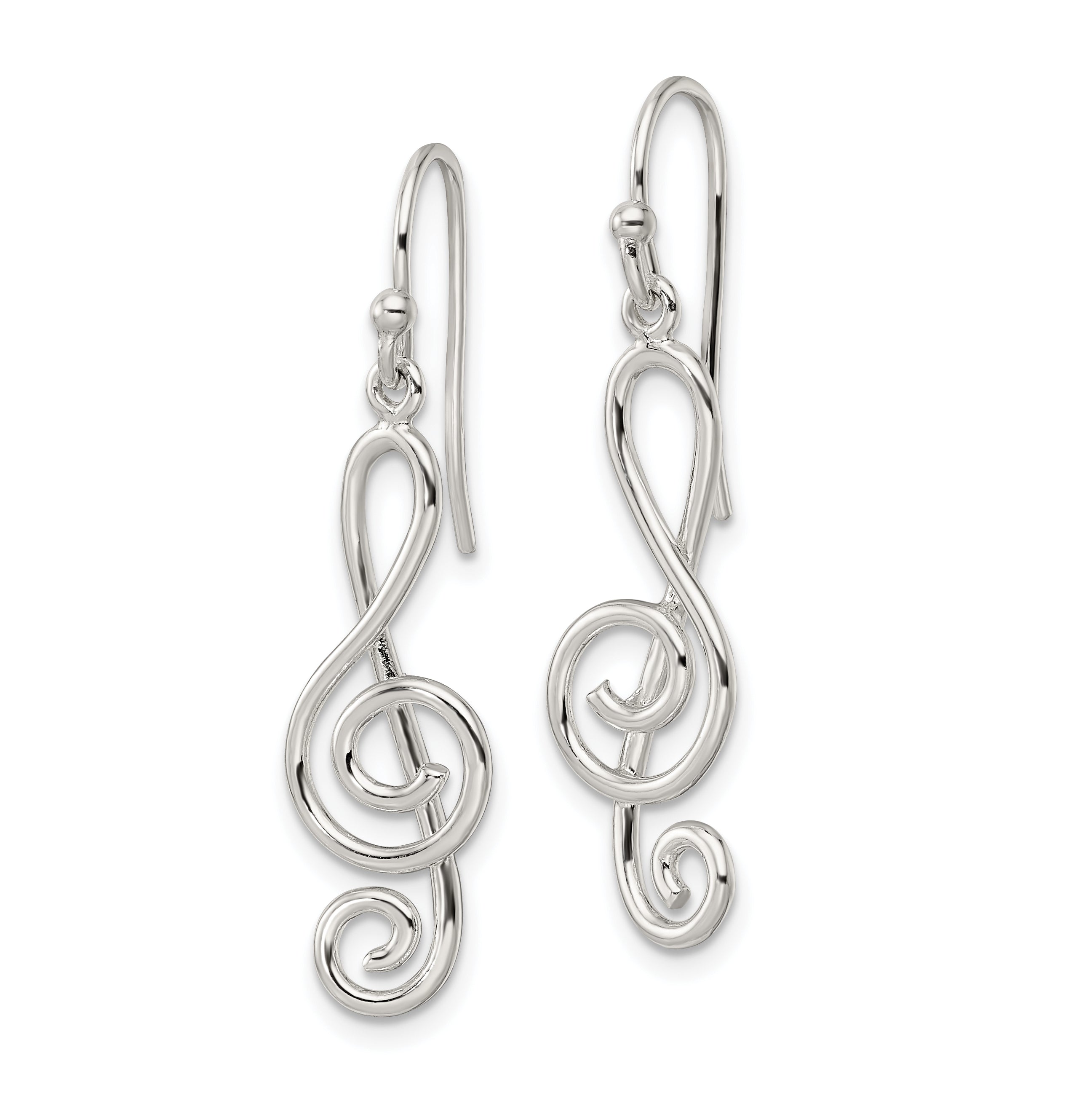 Sterling Silver Polished Treble Clef Dangle Shepherd Hook Earrings Secondary image