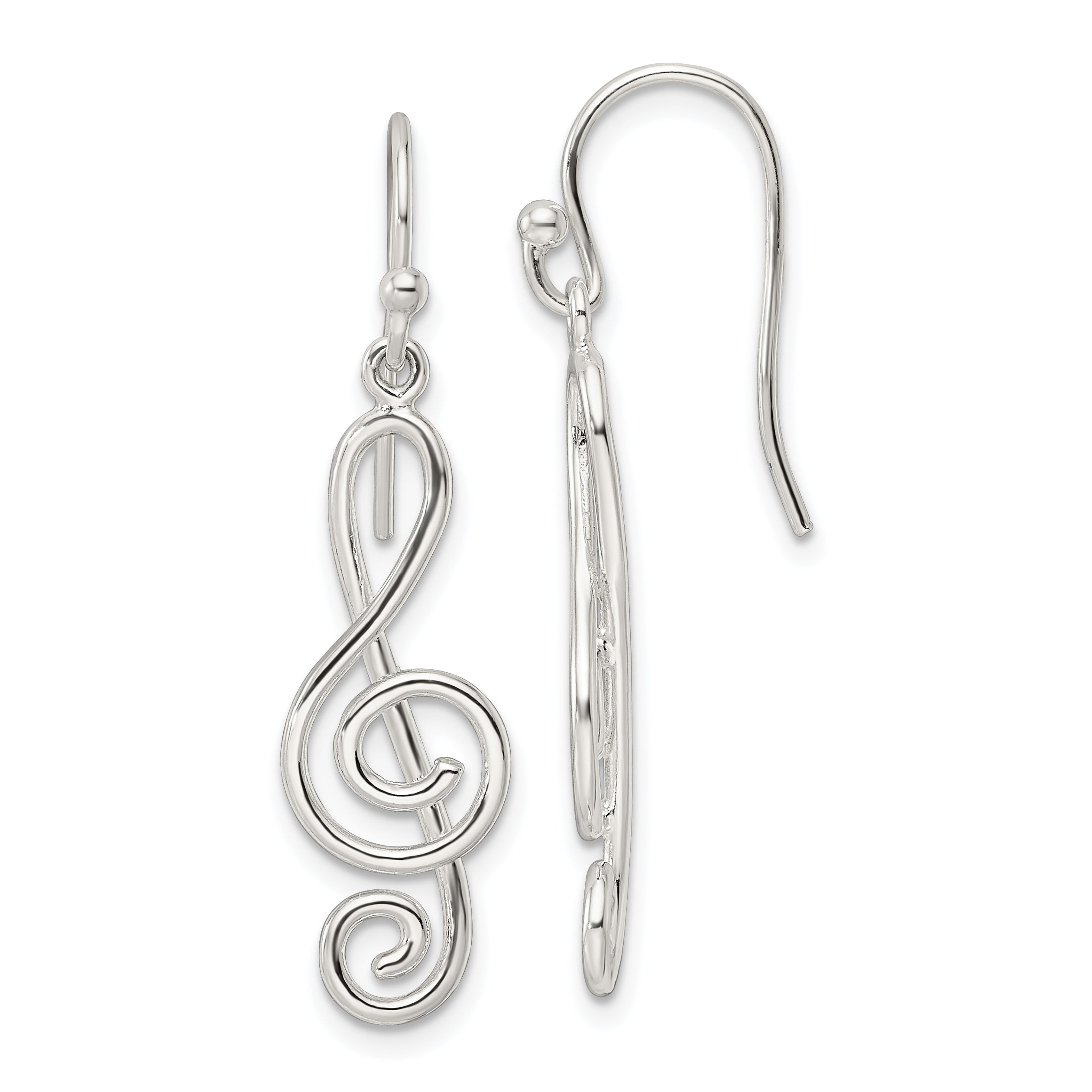 Sterling Silver Polished Treble Clef Dangle Shepherd Hook Earrings Main image