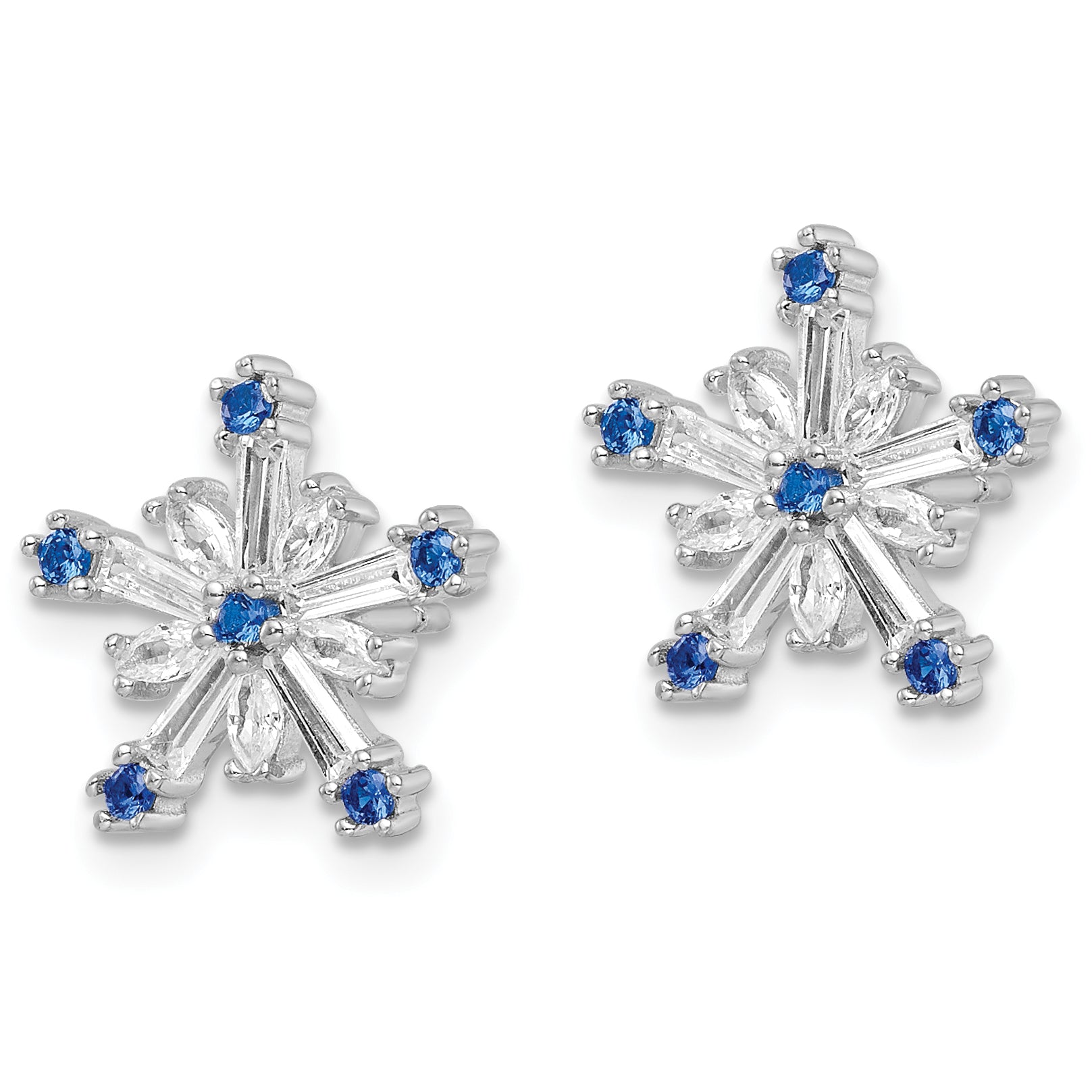Sterling Silver Rhodium-plated Polished Blue & White CZ Snowflake Post Earr Secondary image
