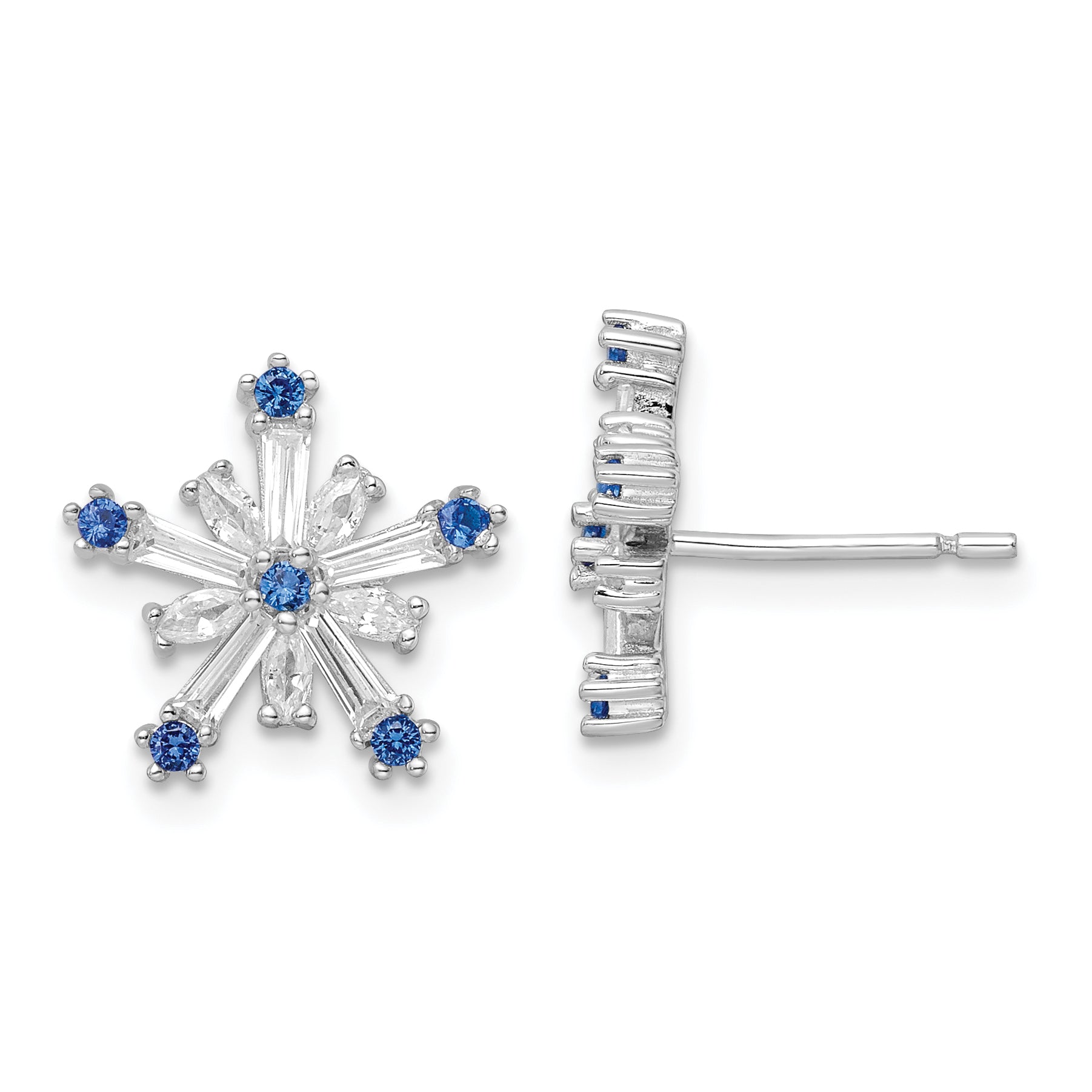 Sterling Silver Rhodium-plated Polished Blue & White CZ Snowflake Post Earr Main image