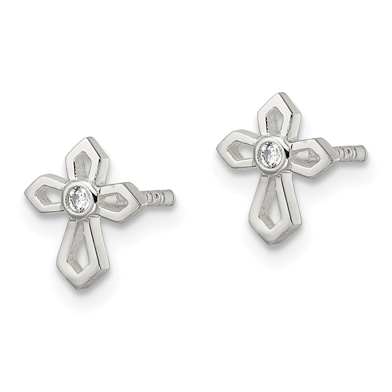 Sterling Silver Polished CZ Passion Cross Post Earrings Secondary image