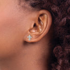 Sterling Silver Polished CZ Passion Cross Post Earrings