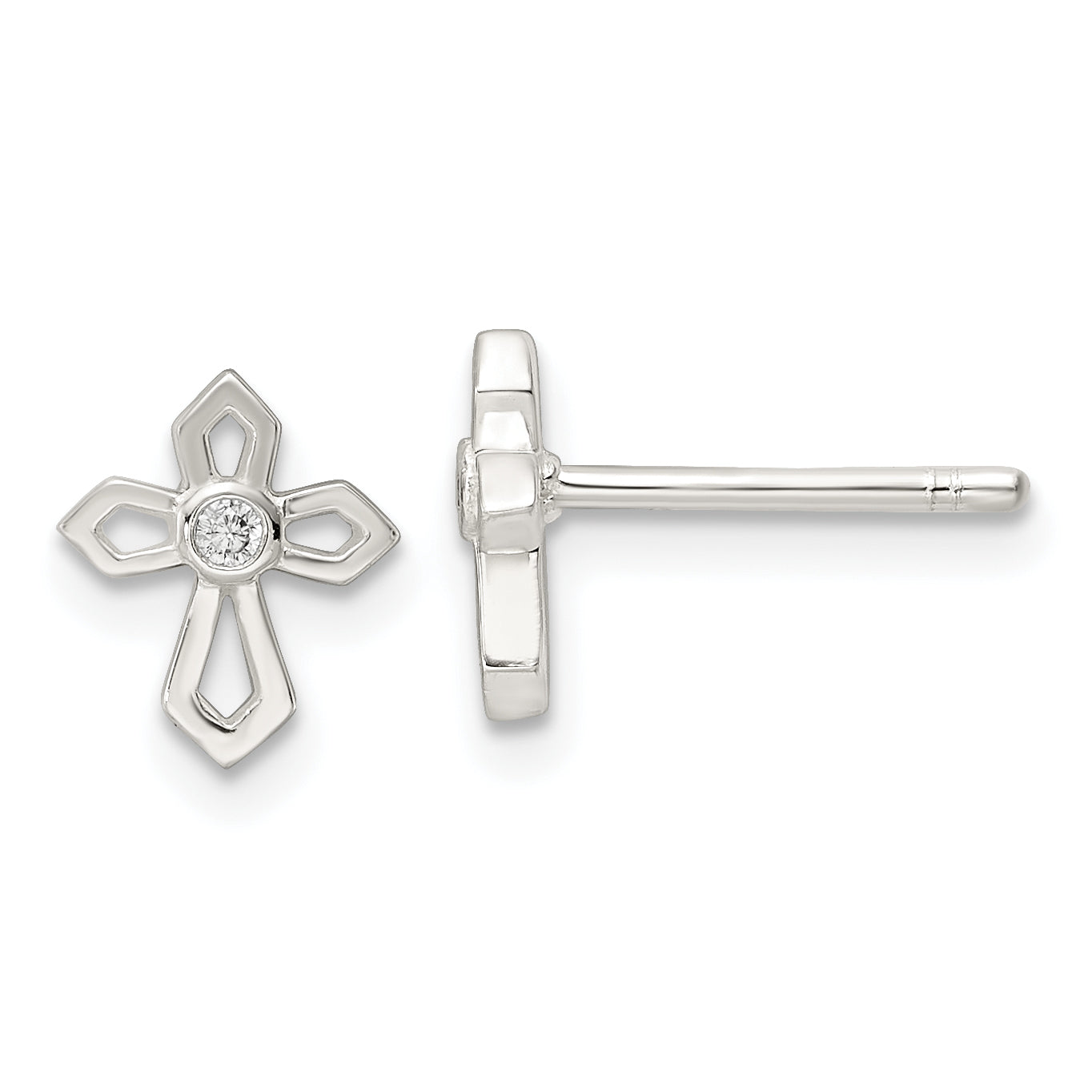 Sterling Silver Polished CZ Passion Cross Post Earrings Main image
