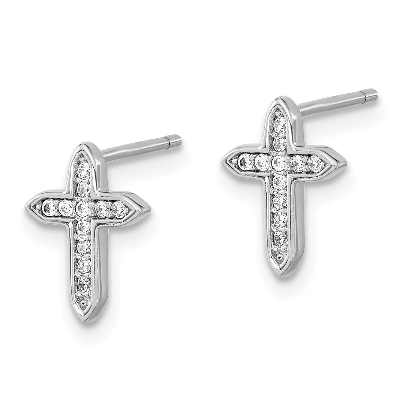 Sterling Silver Rhod-plated Polished CZ Passion Cross Post Earrings Secondary image