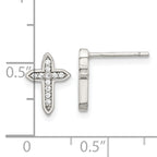 Sterling Silver Rhod-plated Polished CZ Passion Cross Post Earrings