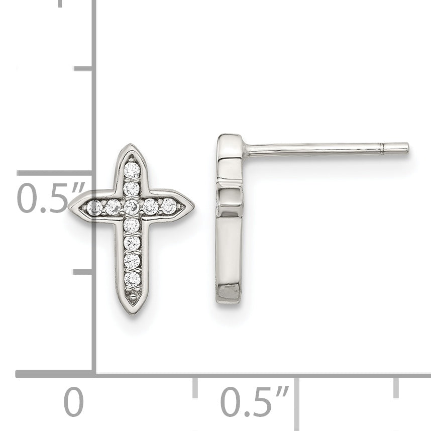 Sterling Silver Rhod-plated Polished CZ Passion Cross Post Earrings
