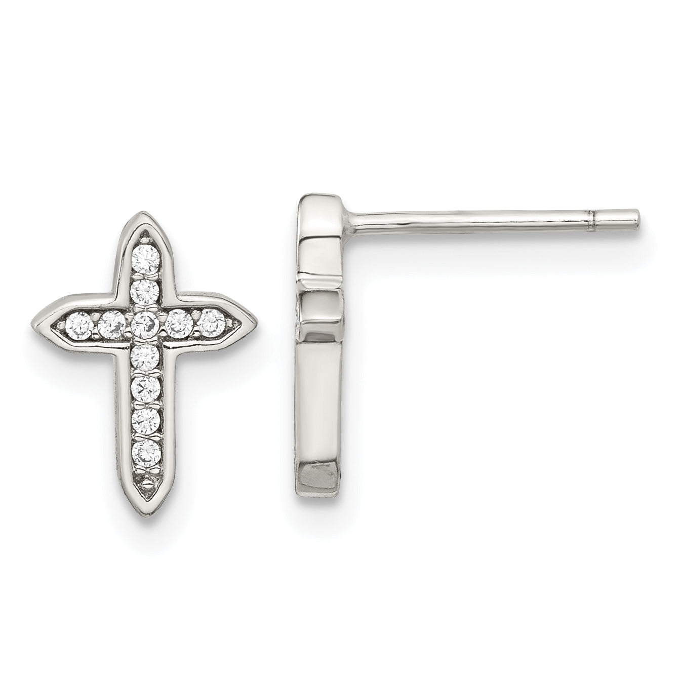 Sterling Silver Rhod-plated Polished CZ Passion Cross Post Earrings Main image