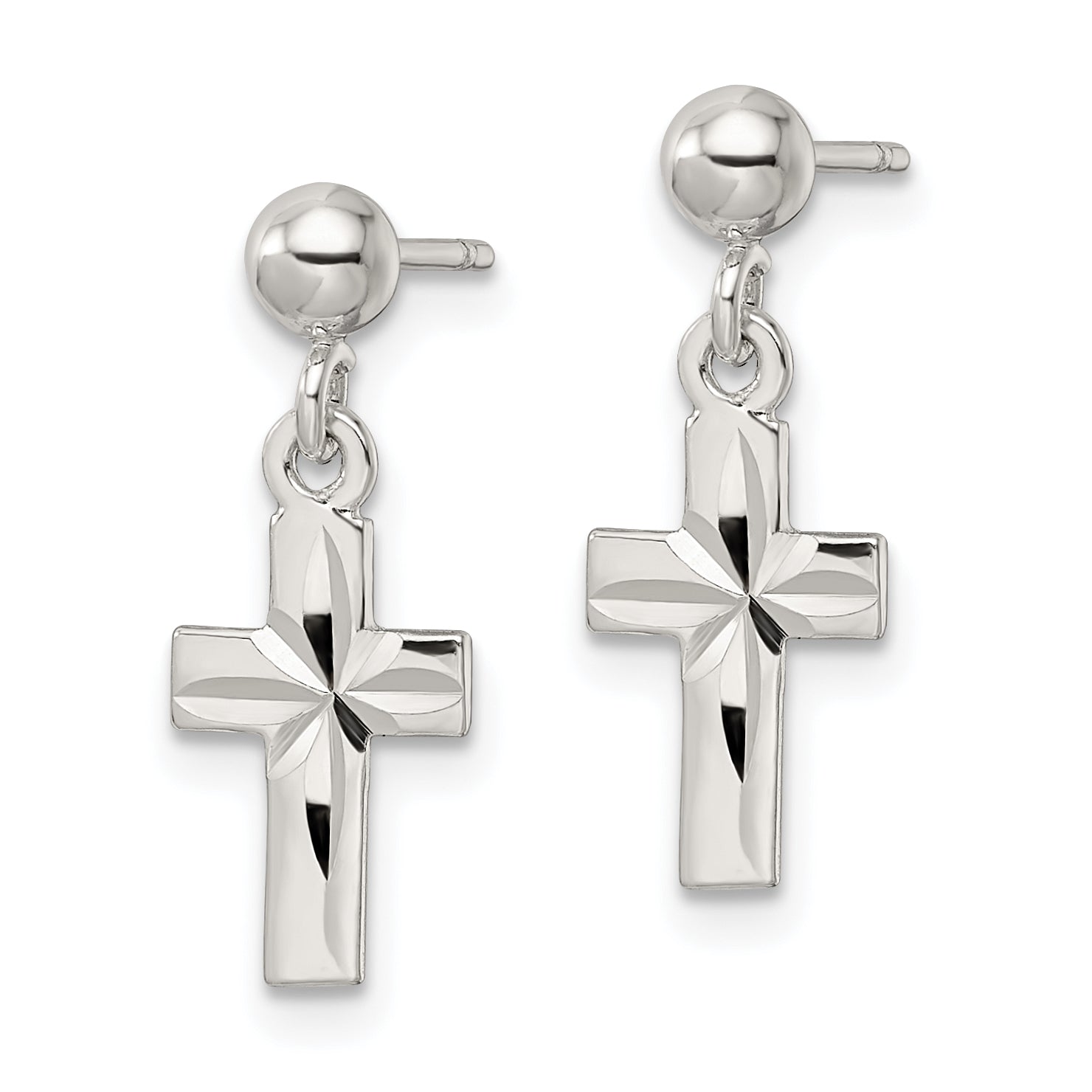 Sterling Silver Polished and D/C Latin Cross Post Dangle Earrings Secondary image