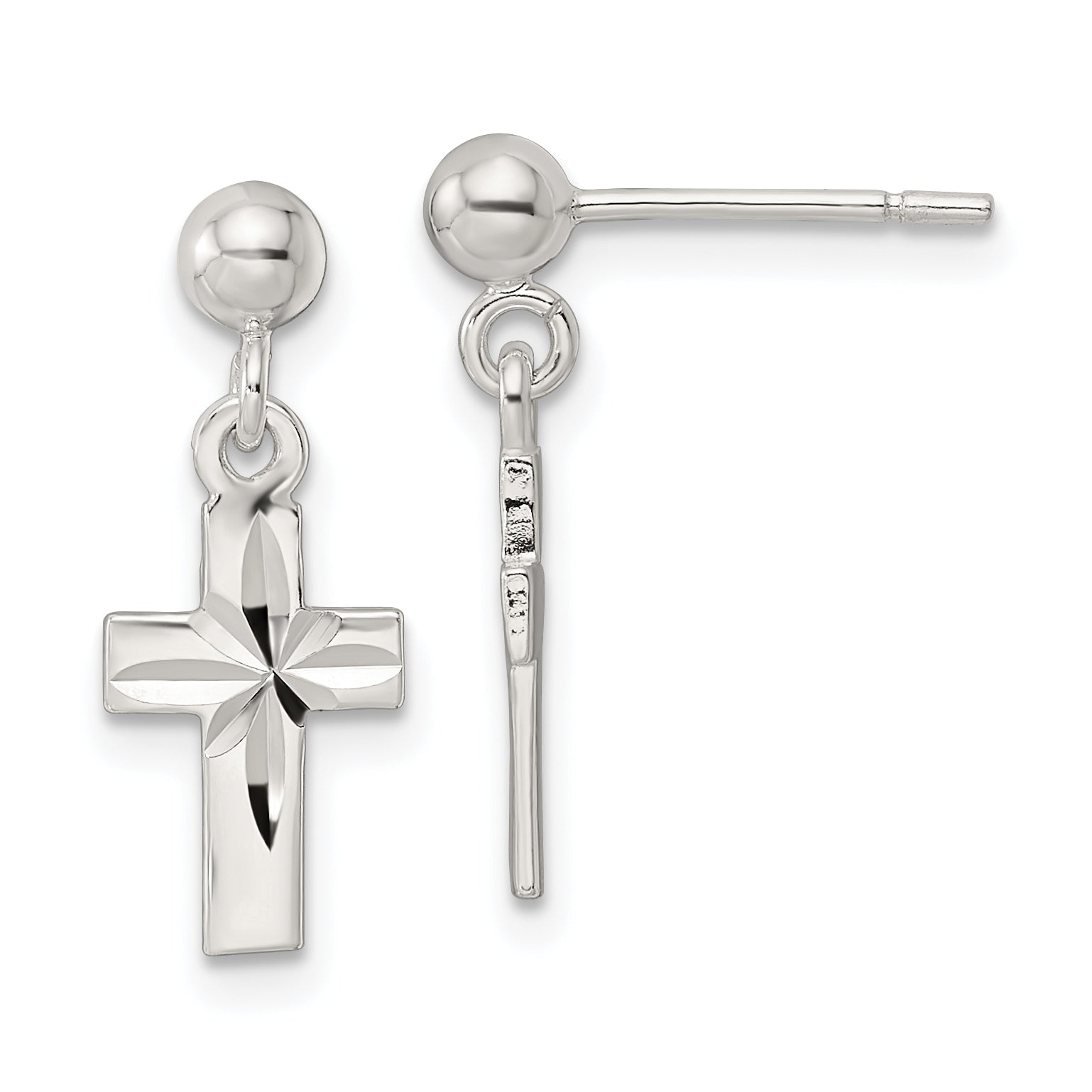 Sterling Silver Polished and D/C Latin Cross Post Dangle Earrings Main image