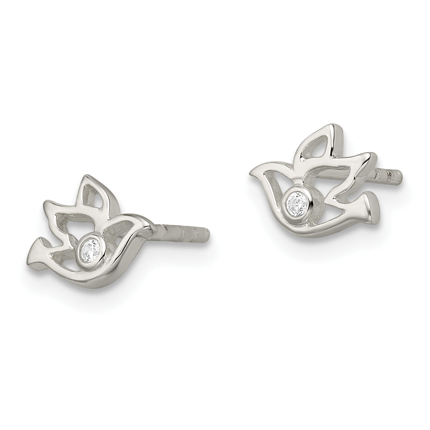 Sterling Silver Polished CZ Dove Post Earrings Secondary image