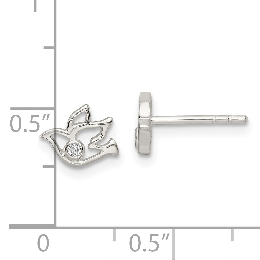Sterling Silver Polished CZ Dove Post Earrings