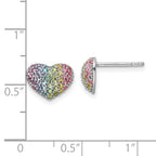 Sterling Silver Rhodium-plated Rainbow Crystal Heart Post Earrings