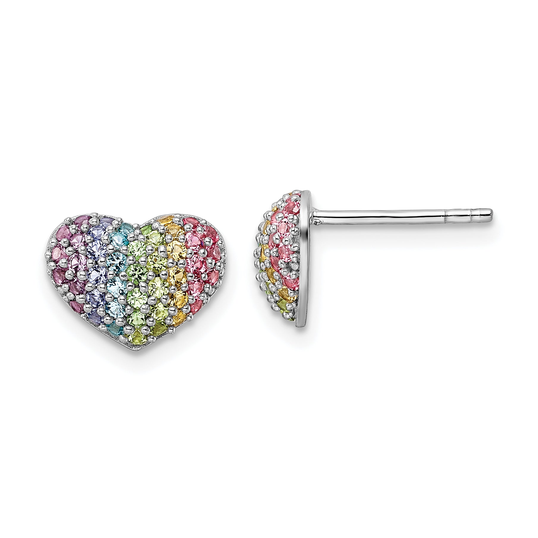 Sterling Silver Rhodium-plated Rainbow Crystal Heart Post Earrings Main image