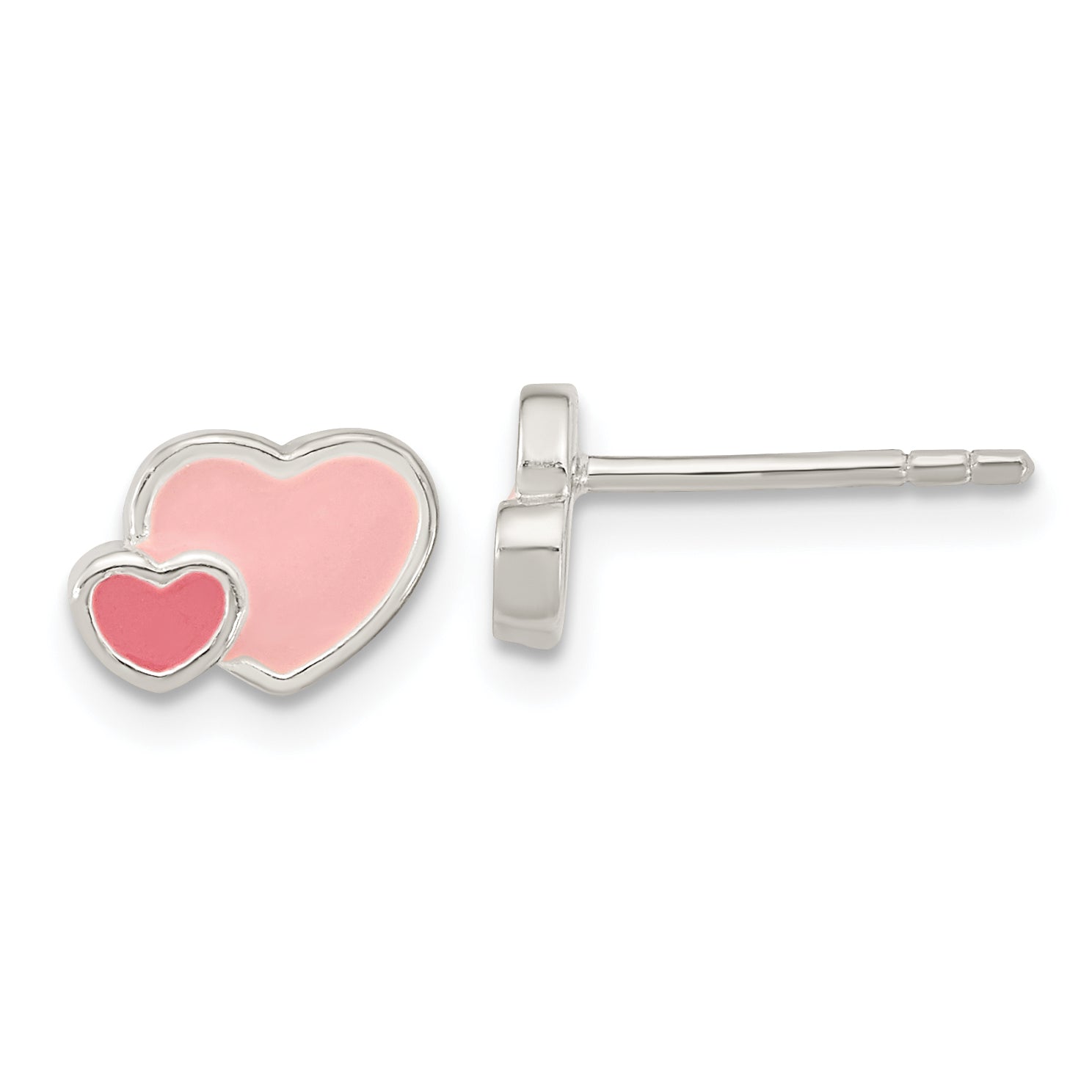 Sterling Silver Rhodium-plated Pink Enamel Double Heart Post Earrings Main image