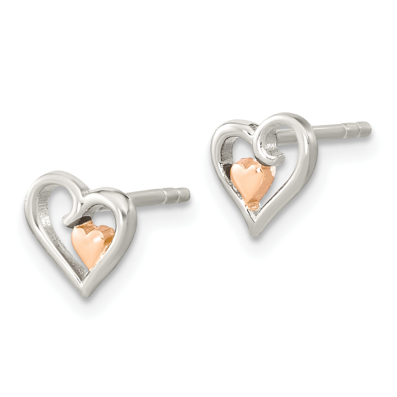 Sterling Silver & Rose-tone Open Heart Children's Post Earrings Secondary image
