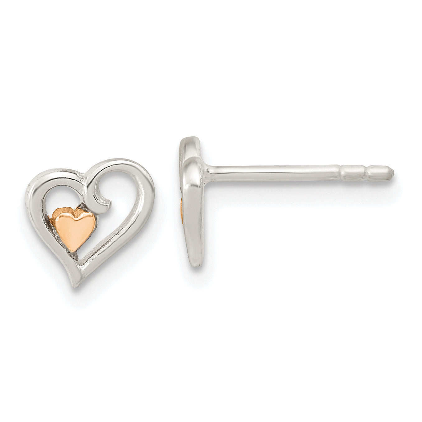 Sterling Silver & Rose-tone Open Heart Children's Post Earrings Main image