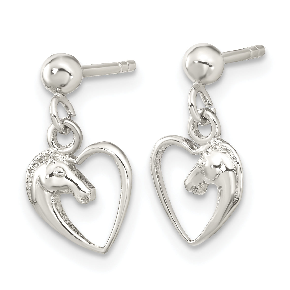 Sterling Silver Rhodium-plated Open Heart Horse Head Dangle Earrings Secondary image