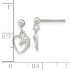 Sterling Silver Rhodium-plated Open Heart Horse Head Dangle Earrings