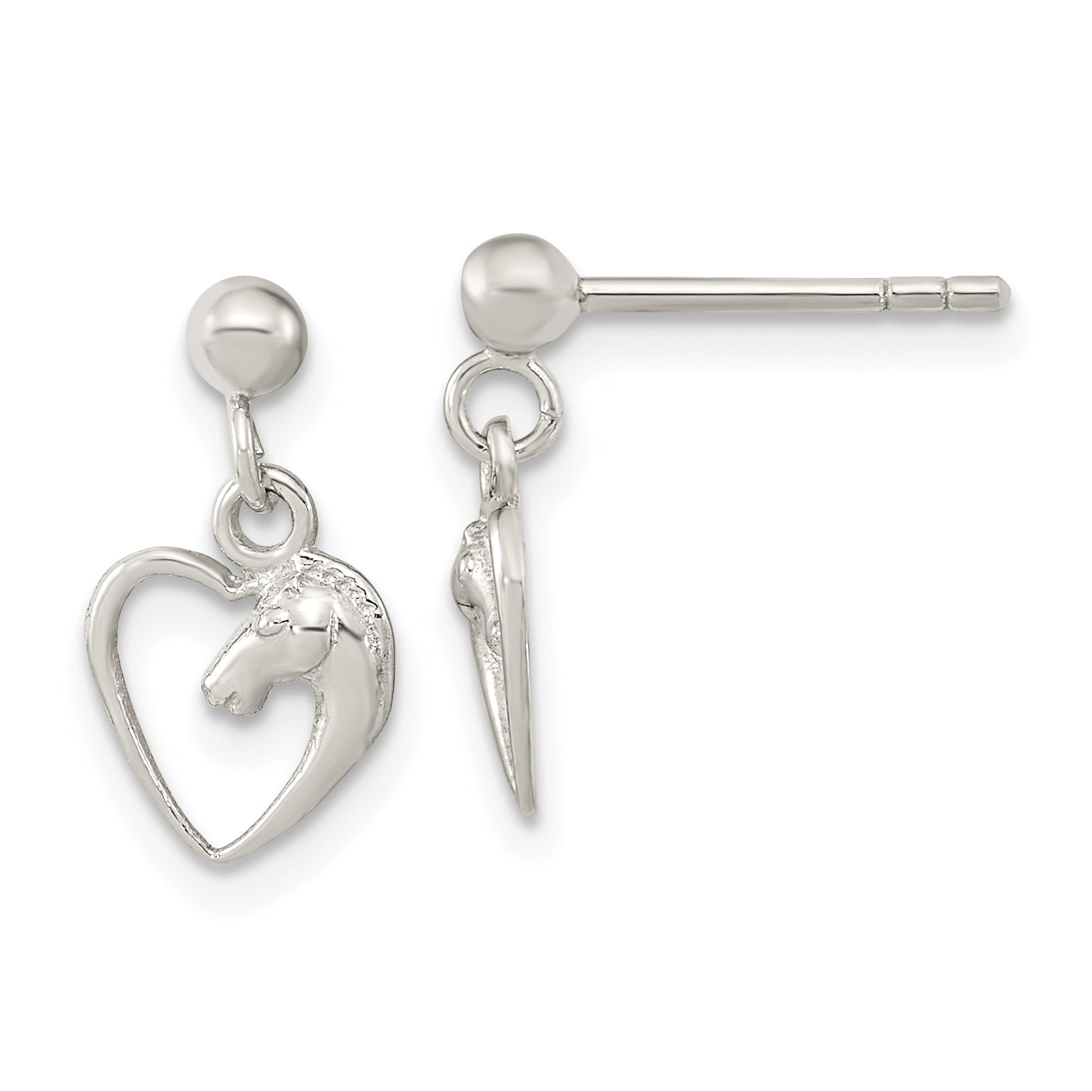Sterling Silver Rhodium-plated Open Heart Horse Head Dangle Earrings Main image