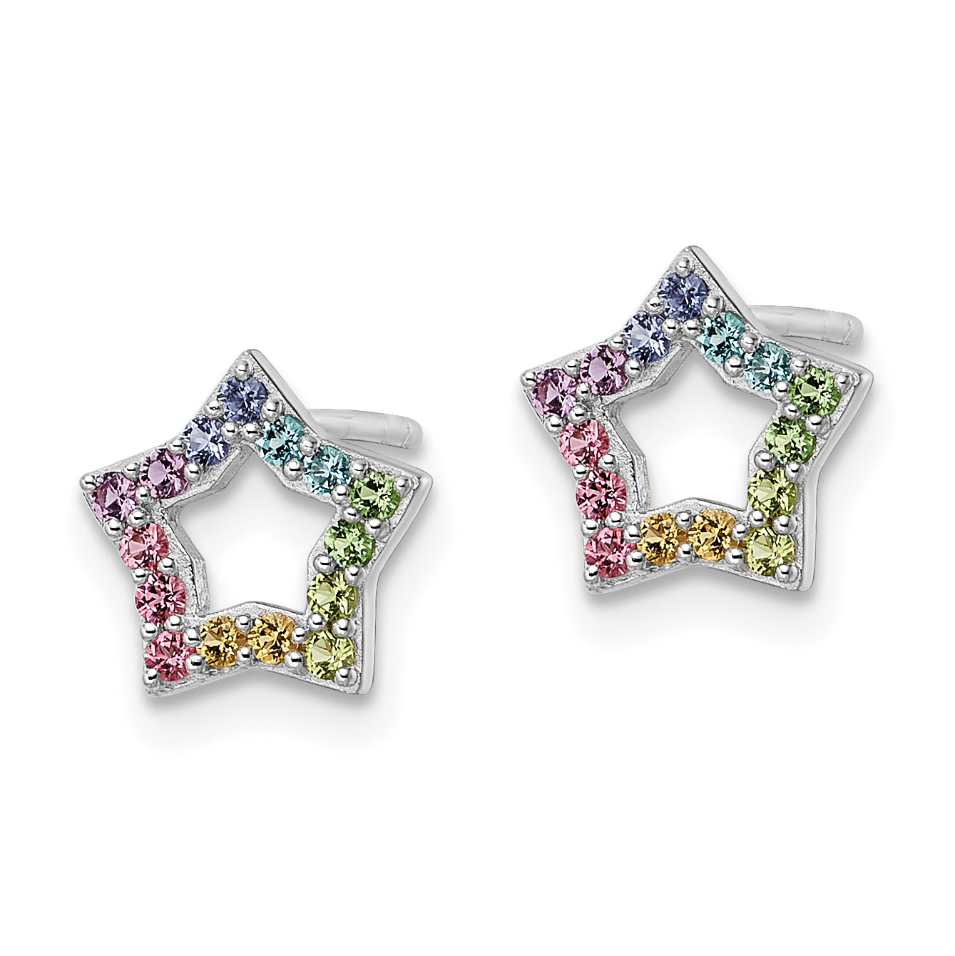 Sterling Silver Rhodium-plated Rainbow Crystal Star Post Earrings Secondary image