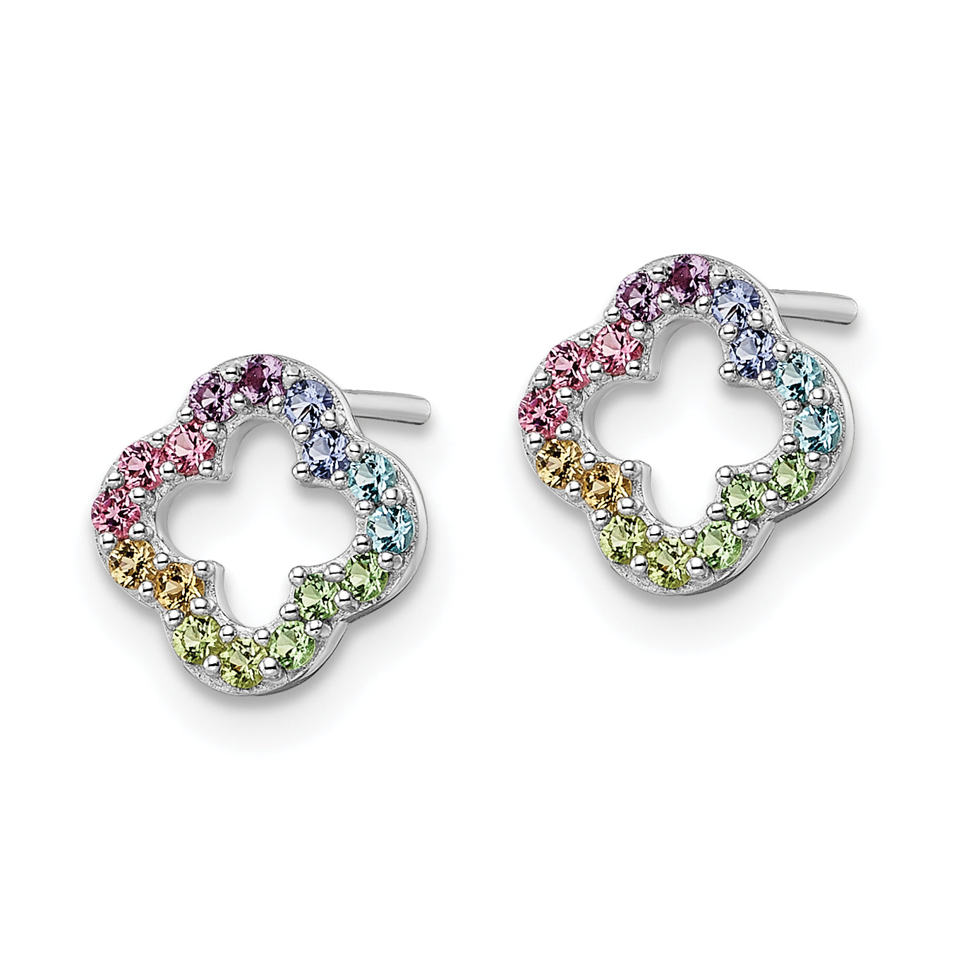 Sterling Silver Rhodium-plated Rainbow Crystal Clover Post Earrings Secondary image