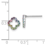 Sterling Silver Rhodium-plated Rainbow Crystal Clover Post Earrings