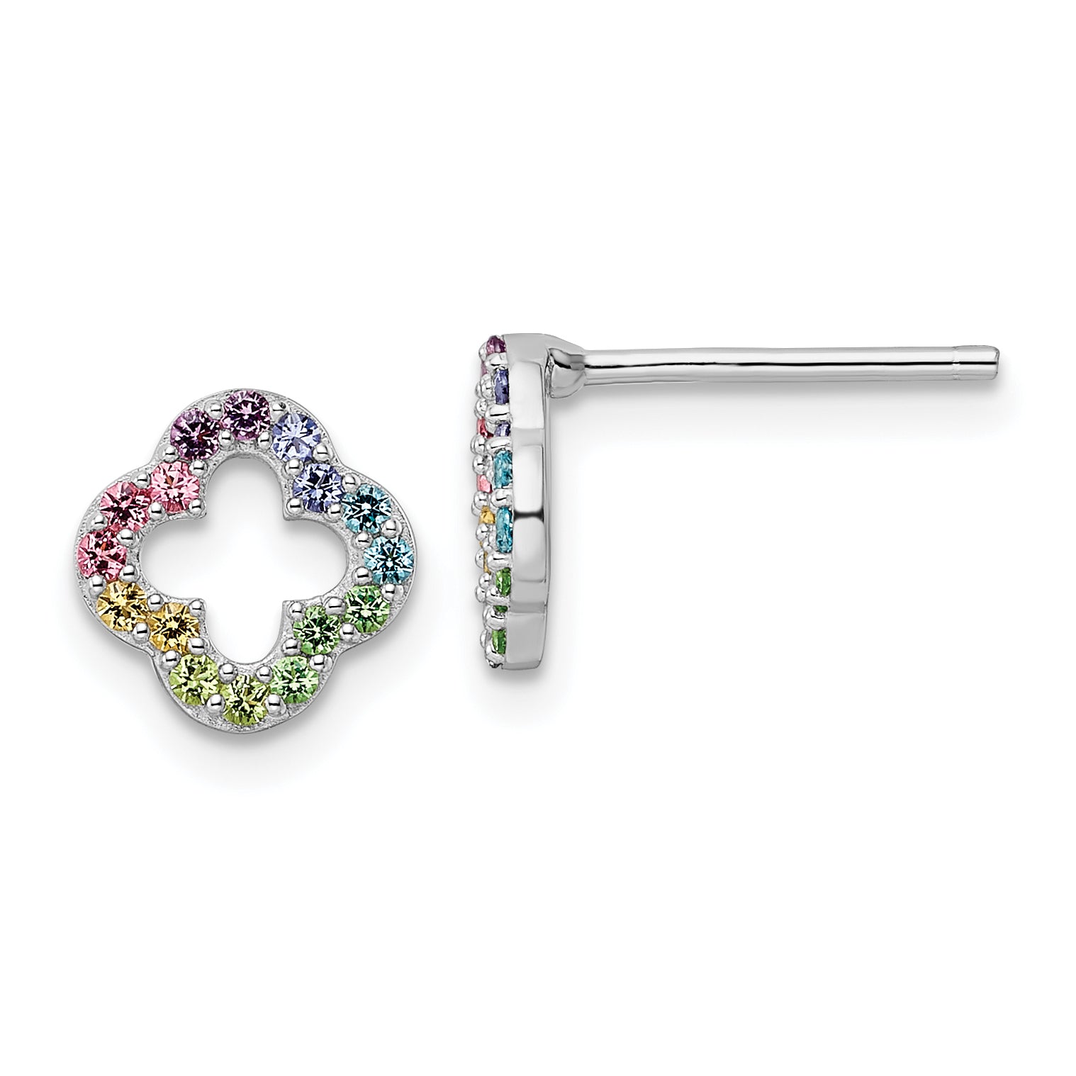 Sterling Silver Rhodium-plated Rainbow Crystal Clover Post Earrings Main image