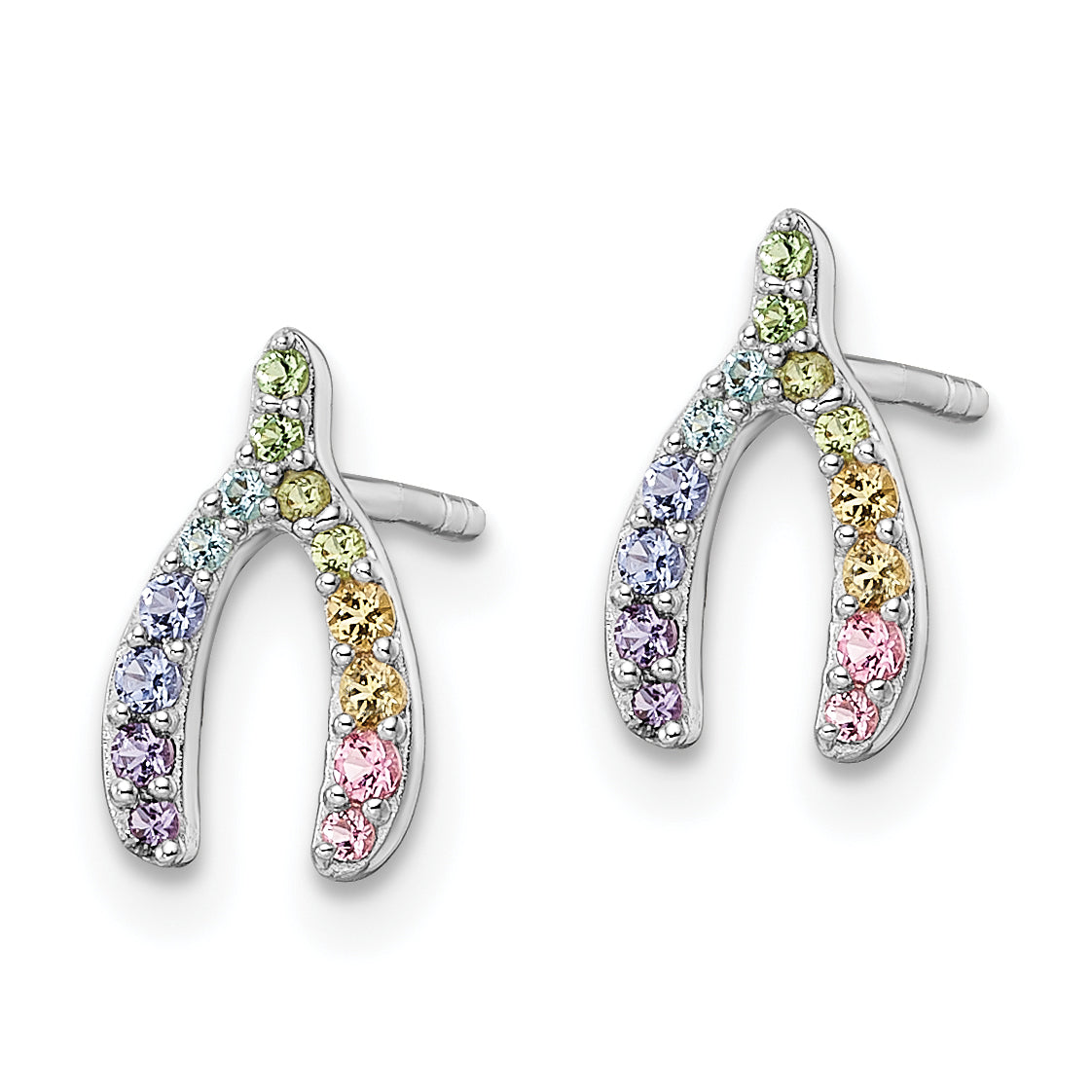 Sterling Silver RH-plated Rainbow Crystal Wishbone Post Earrings Secondary image