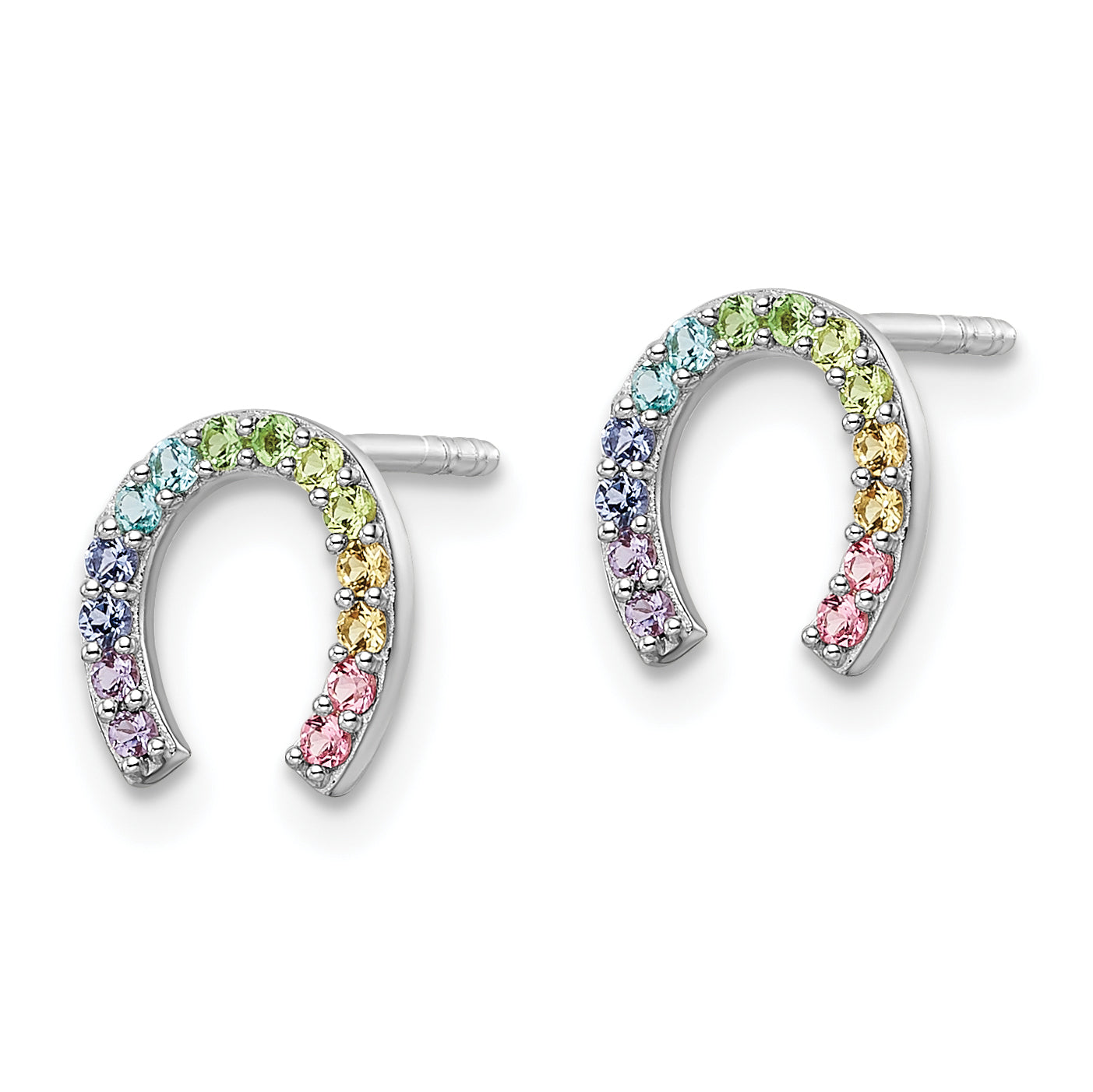 Sterling Silver RH-plated Rainbow Crystal Horseshoe Post Earrings Secondary image