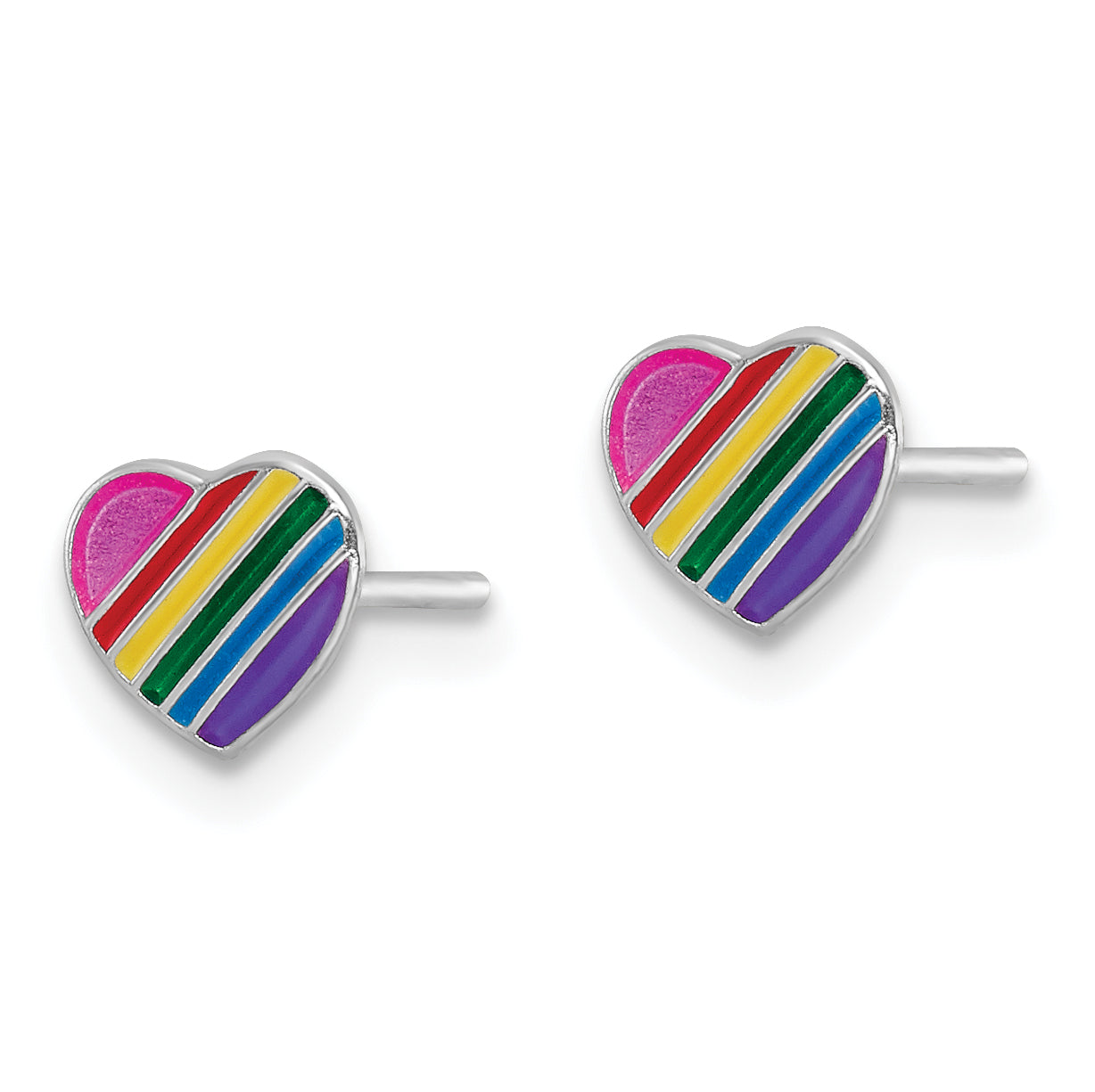 Sterling Silver Rhodium-plated Polished Rainbow Enameled Heart Children's Post Earrings Secondary image
