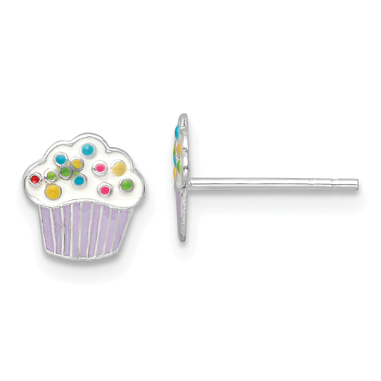 Sterling Silver Rhodium-plated Polished Multi-color Enameled Cupcake Children's Post Earrings Main image