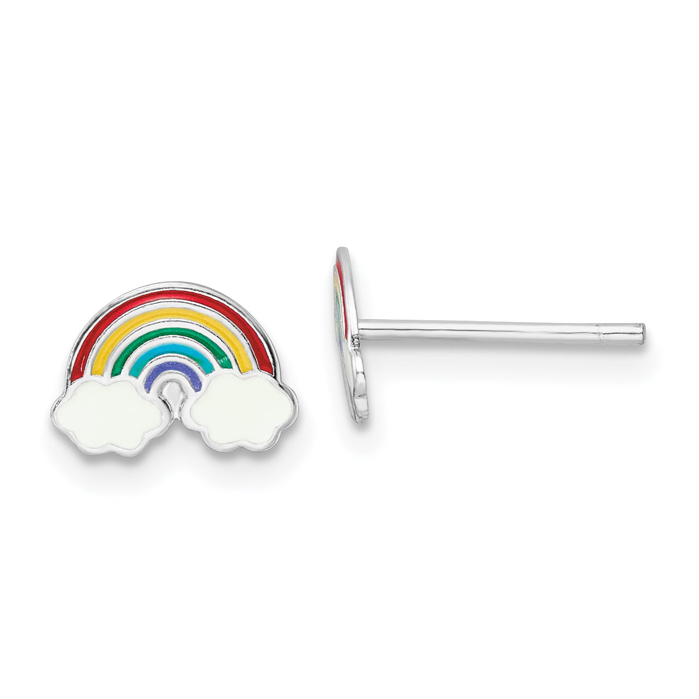 Sterling Silver Rhodium-plated Polished & Multi-color Enameled Rainbow Children's Post Earrings Main image