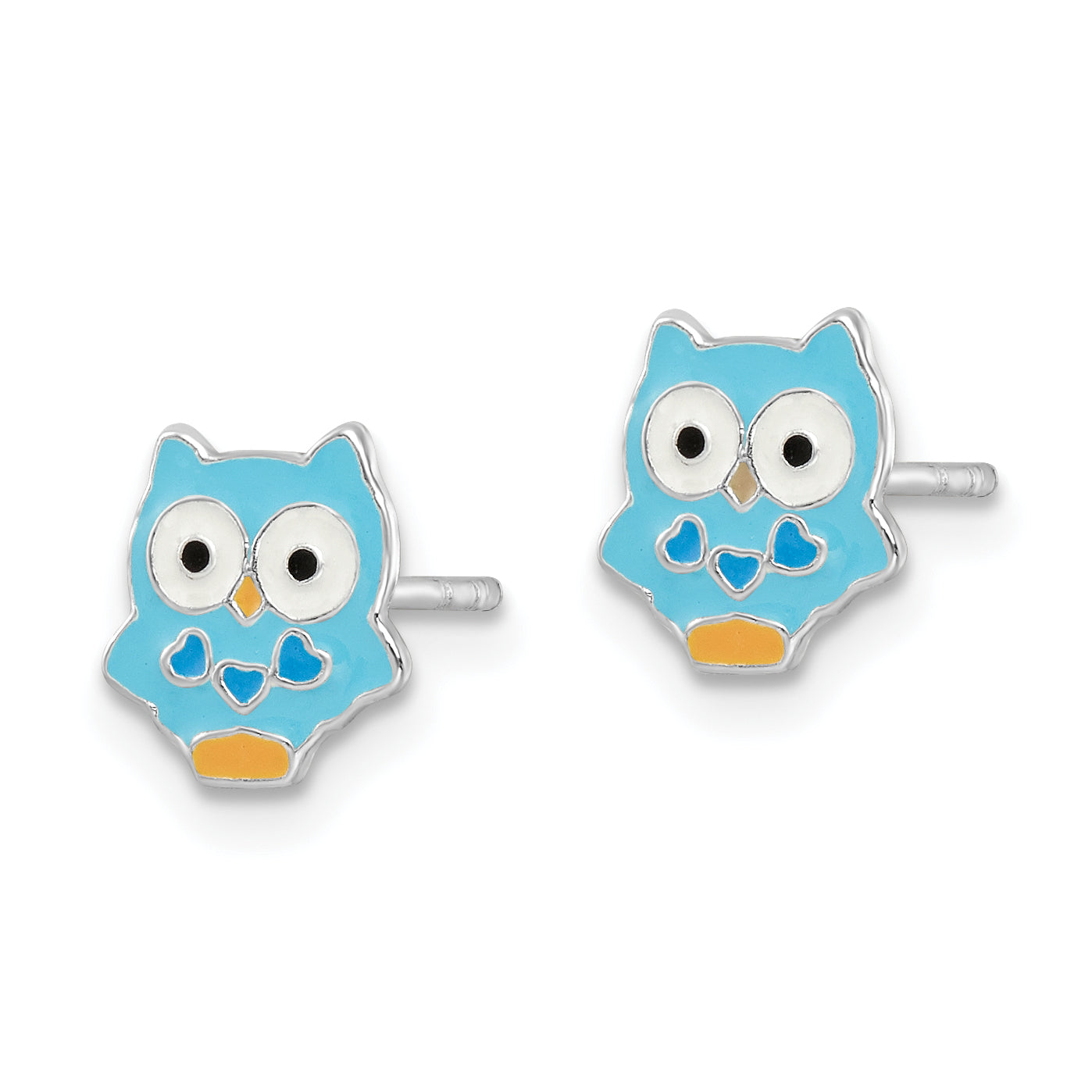 Sterling Silver Rhodium-plated Polished Multi-color Enameled Blue Owl Children's Post Earrings Secondary image