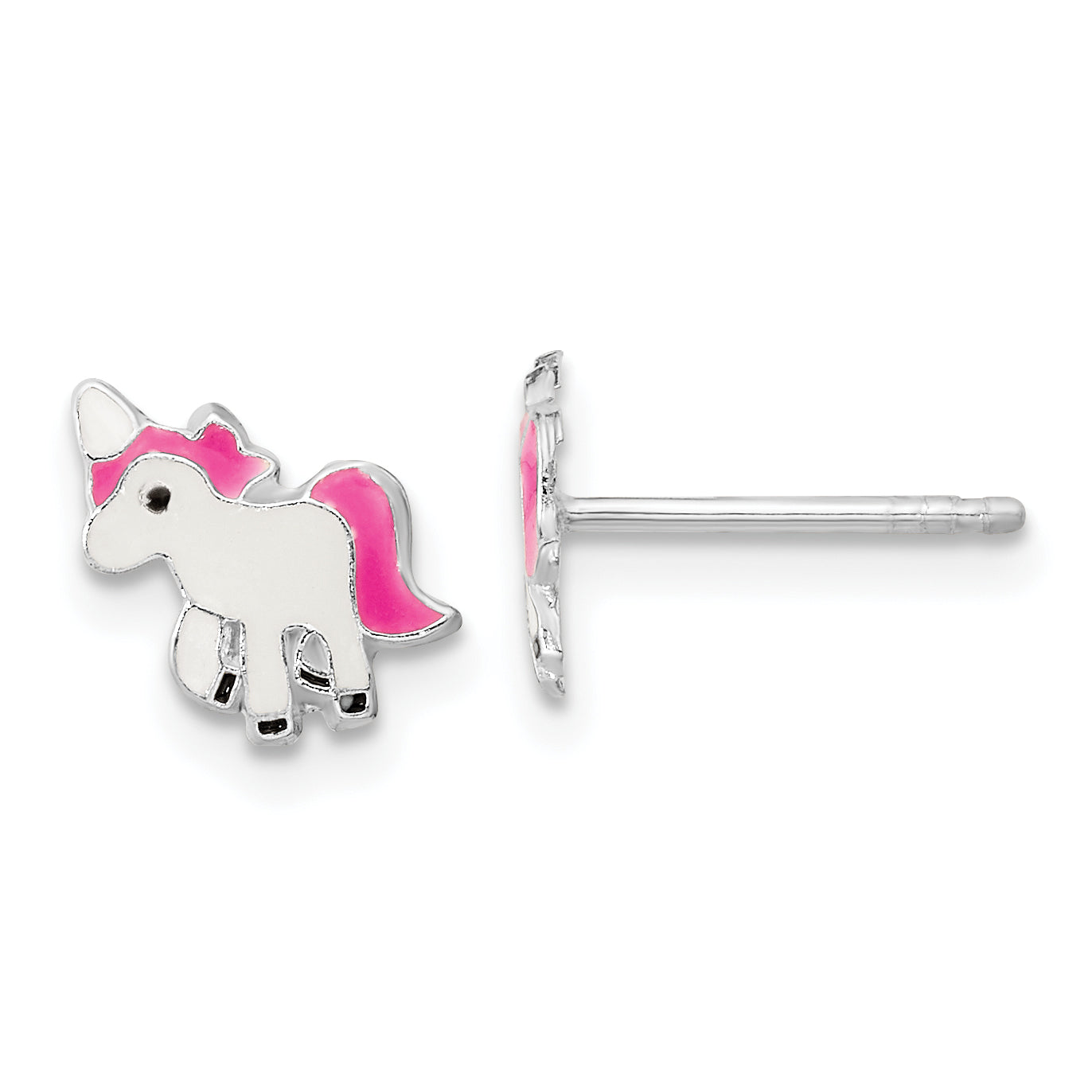 Sterling Silver Rhodium-plated Polished Multi-color Enameled Pink Unicorn Children's Post Earrings Main image