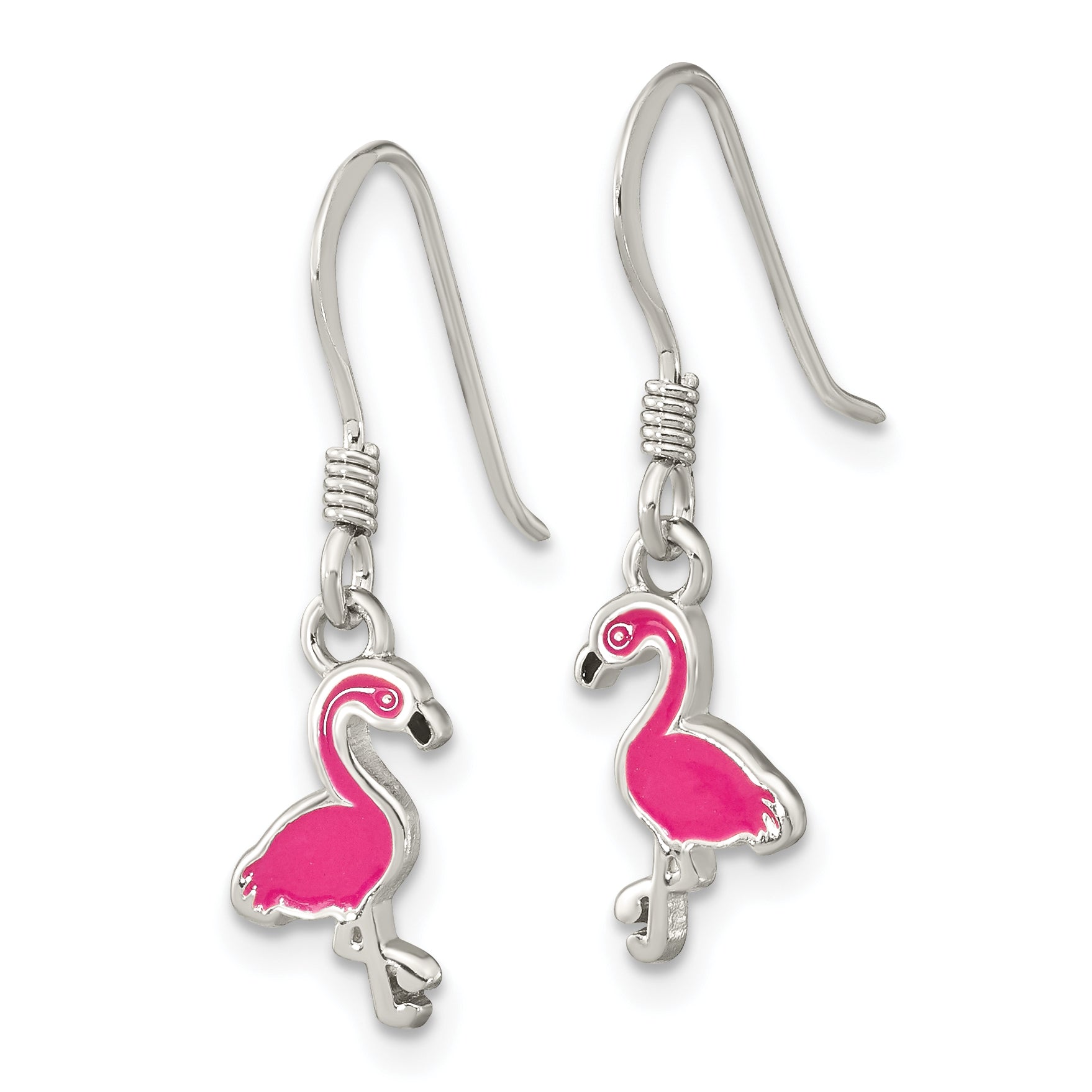 Sterling Silver Rhod-pltd Pink Enamel Flamingo Children's Dangle Earrings Secondary image