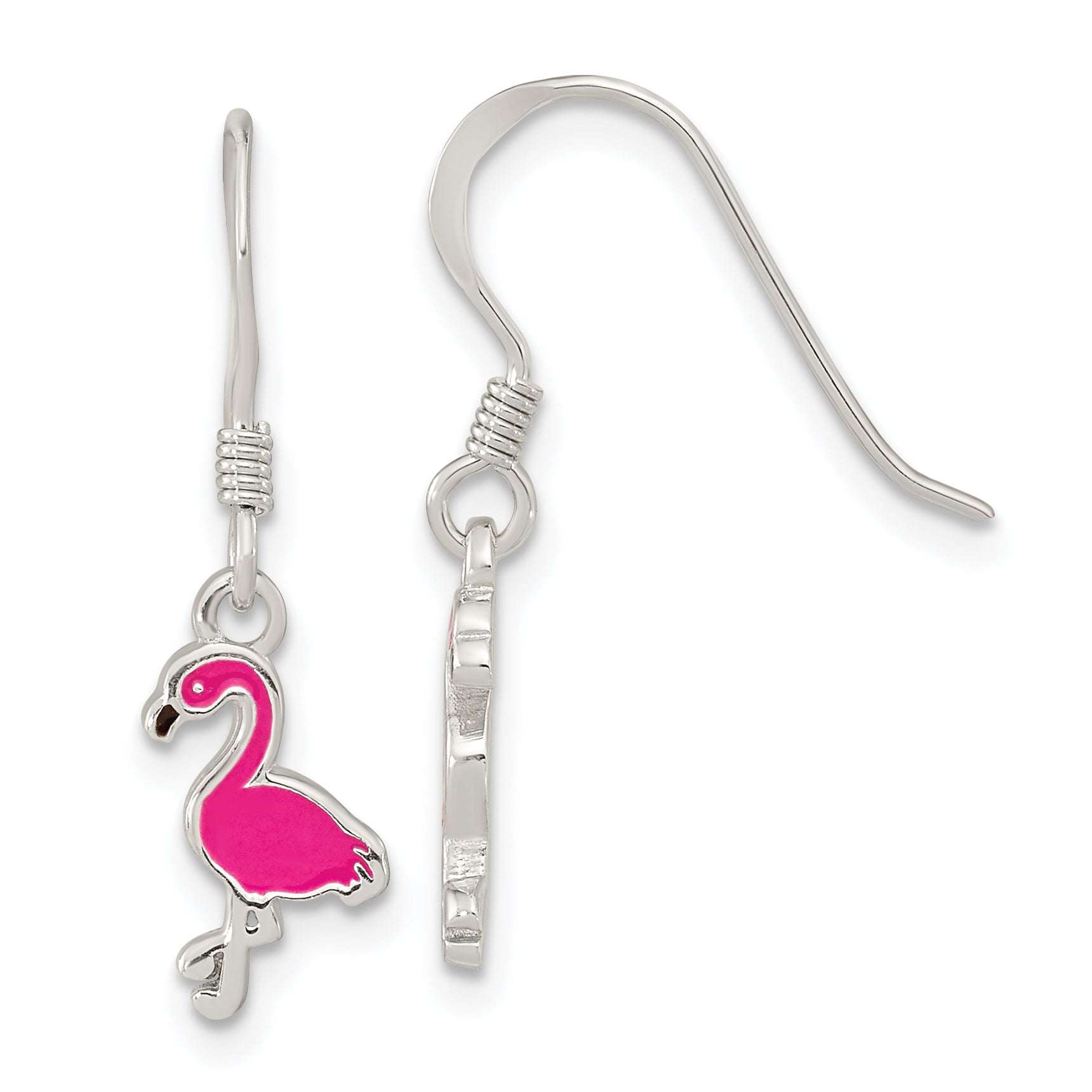 Sterling Silver Rhod-pltd Pink Enamel Flamingo Children's Dangle Earrings Main image