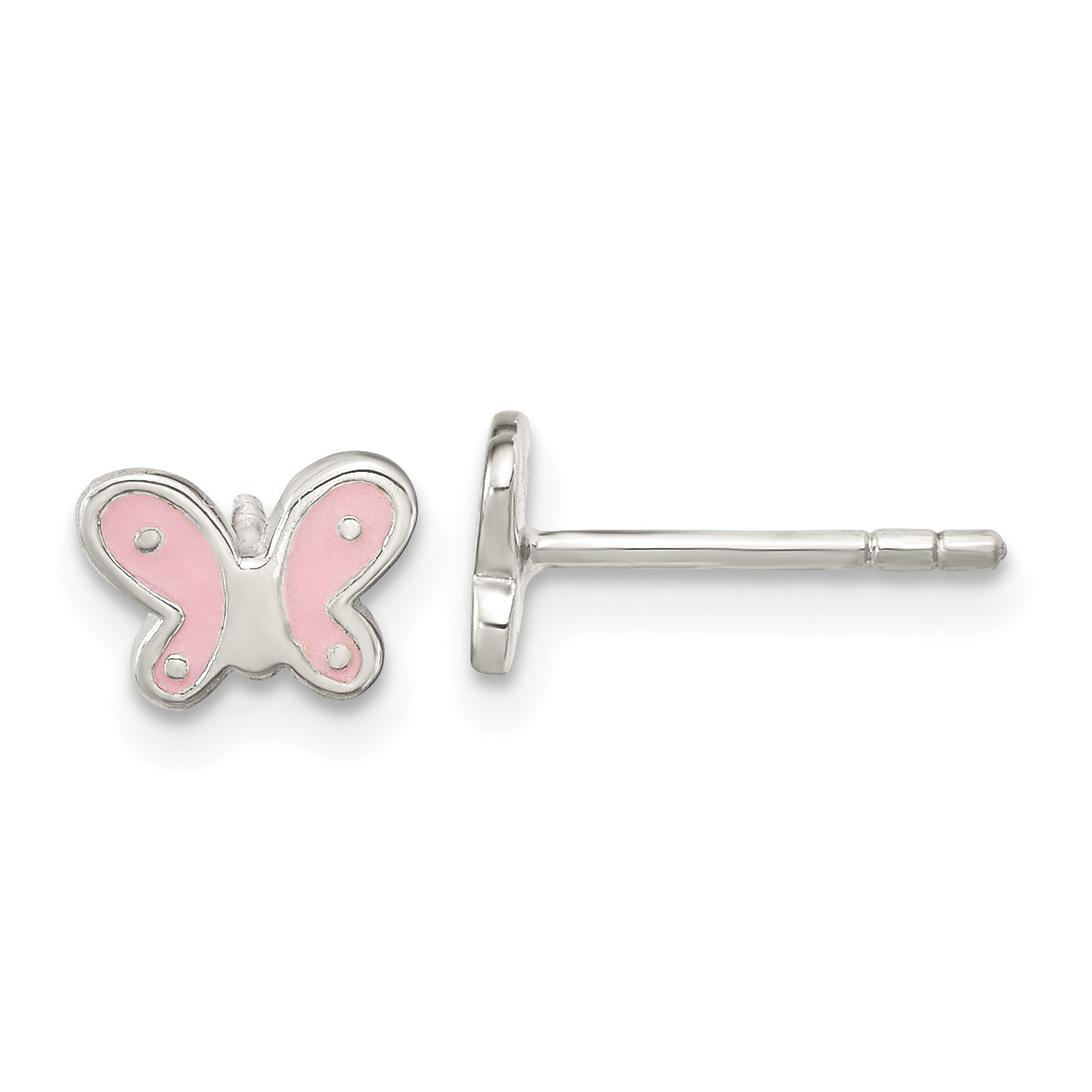 Sterling Silver RH-pltd Polish Pink Enamel Butterfly Childs Post Earrings Main image