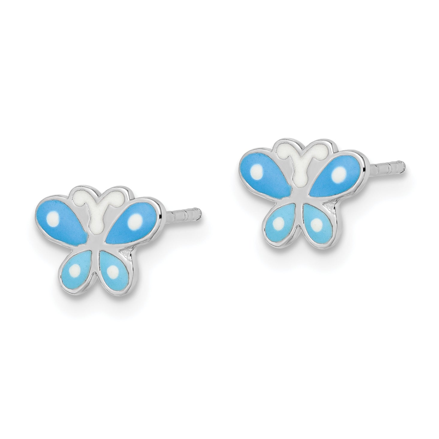 Sterling Silver Rhodium-plated Polished Blue Enameled Butterfly Children's Post Earrings Secondary image