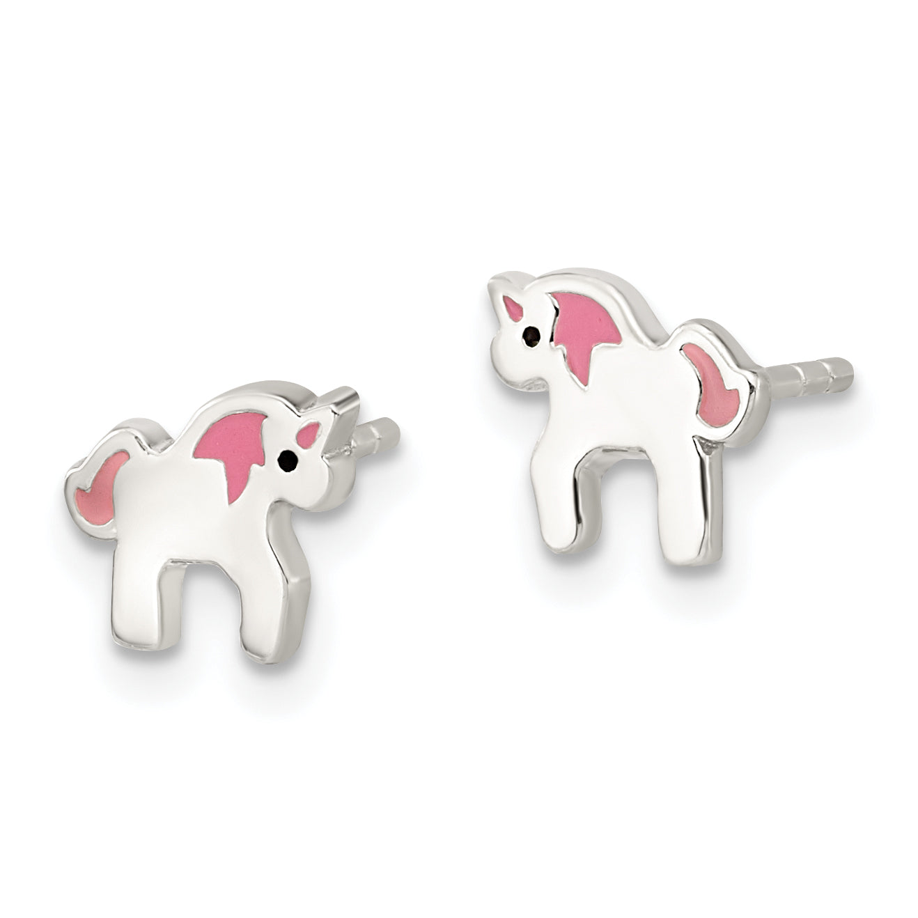 Sterling Silver Polished Multi-color Enameled Unicorn Children's Post Earrings Secondary image
