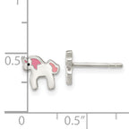 Sterling Silver Polished Multi-color Enameled Unicorn Children's Post Earrings