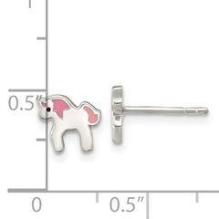 Sterling Silver Polished Multi-color Enameled Unicorn Children's Post Earrings