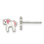 Sterling Silver Polished Multi-color Enameled Unicorn Children's Post Earrings
