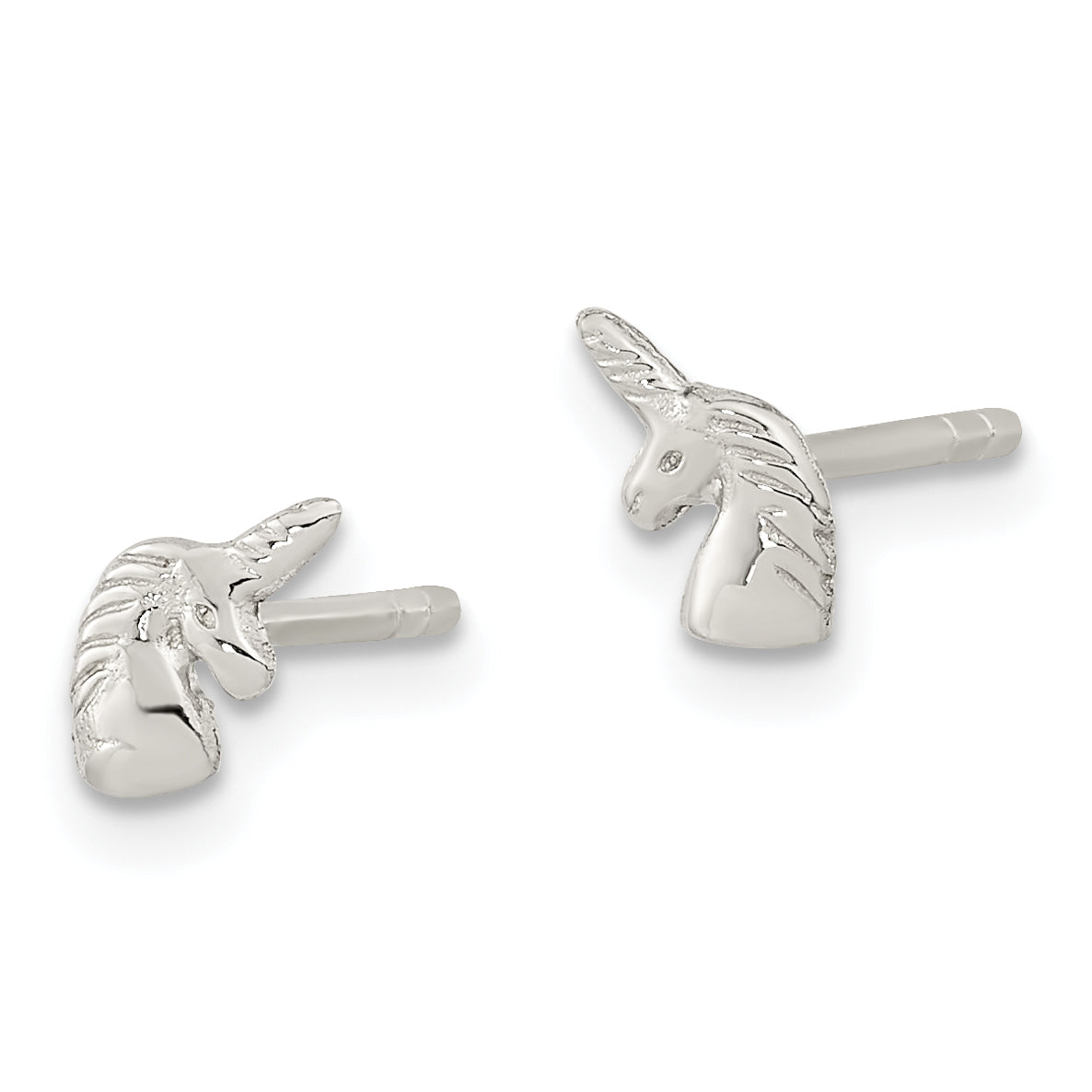 Sterling Silver Rhodium-plated Polished Unicorn Head Post Earrings Secondary image