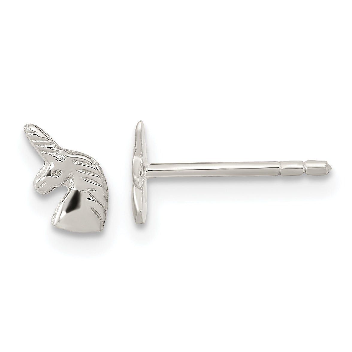 Sterling Silver Rhodium-plated Polished Unicorn Head Post Earrings