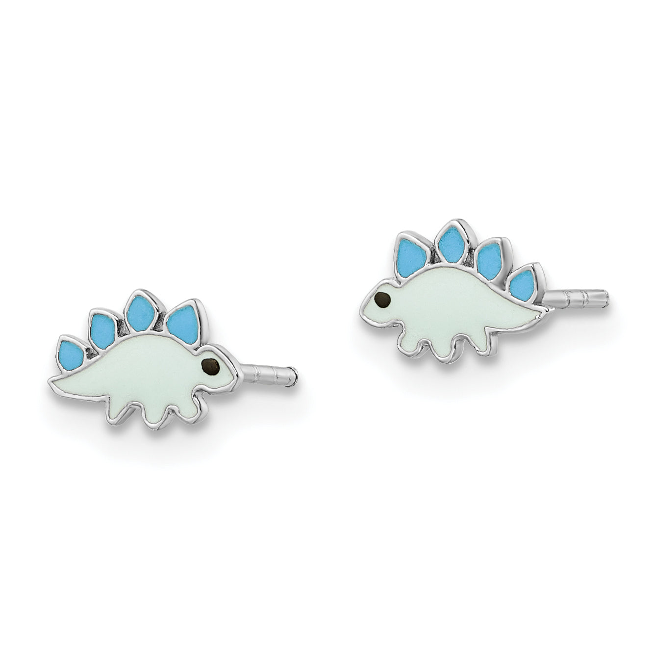 Sterling Silver Rhodium-plated Polished & Blue/Black Enameled Dinosaur Children's Post Earrings Secondary image
